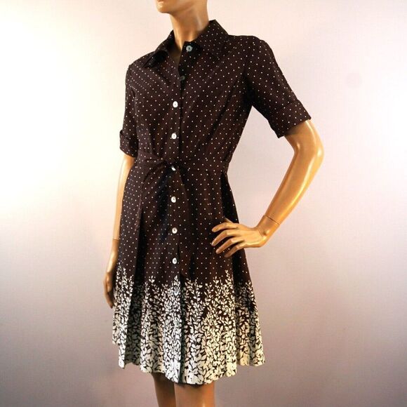Connected Petite  Dress Short Sleeve Career Work Sz 6P Petite Cotton Polka Dot - Picture 1 of 12